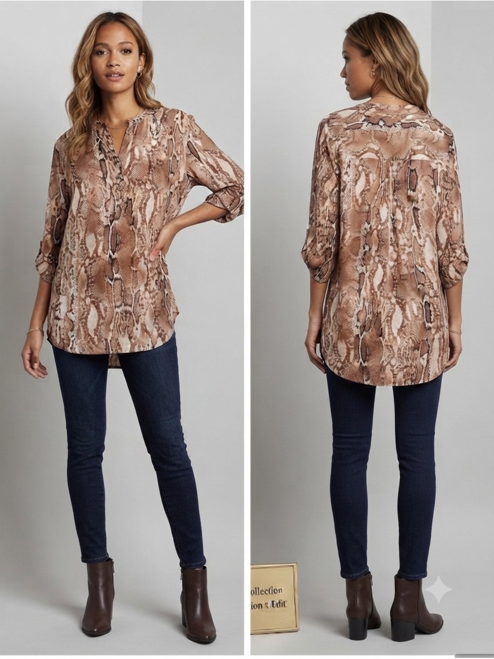NWT Relaxed Snake-Print Blouse in Brown
